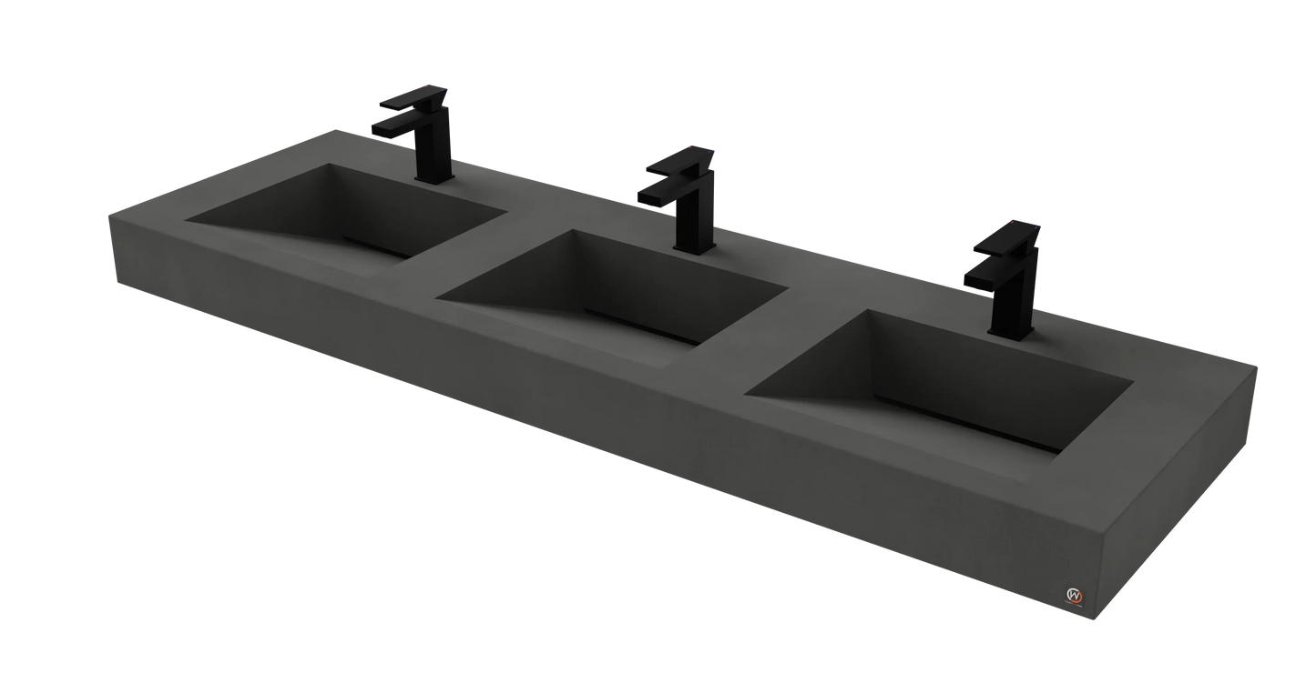 72" Wall Hung With 3 x 17" Concrete Ramp Sinks CustomCreteWerks