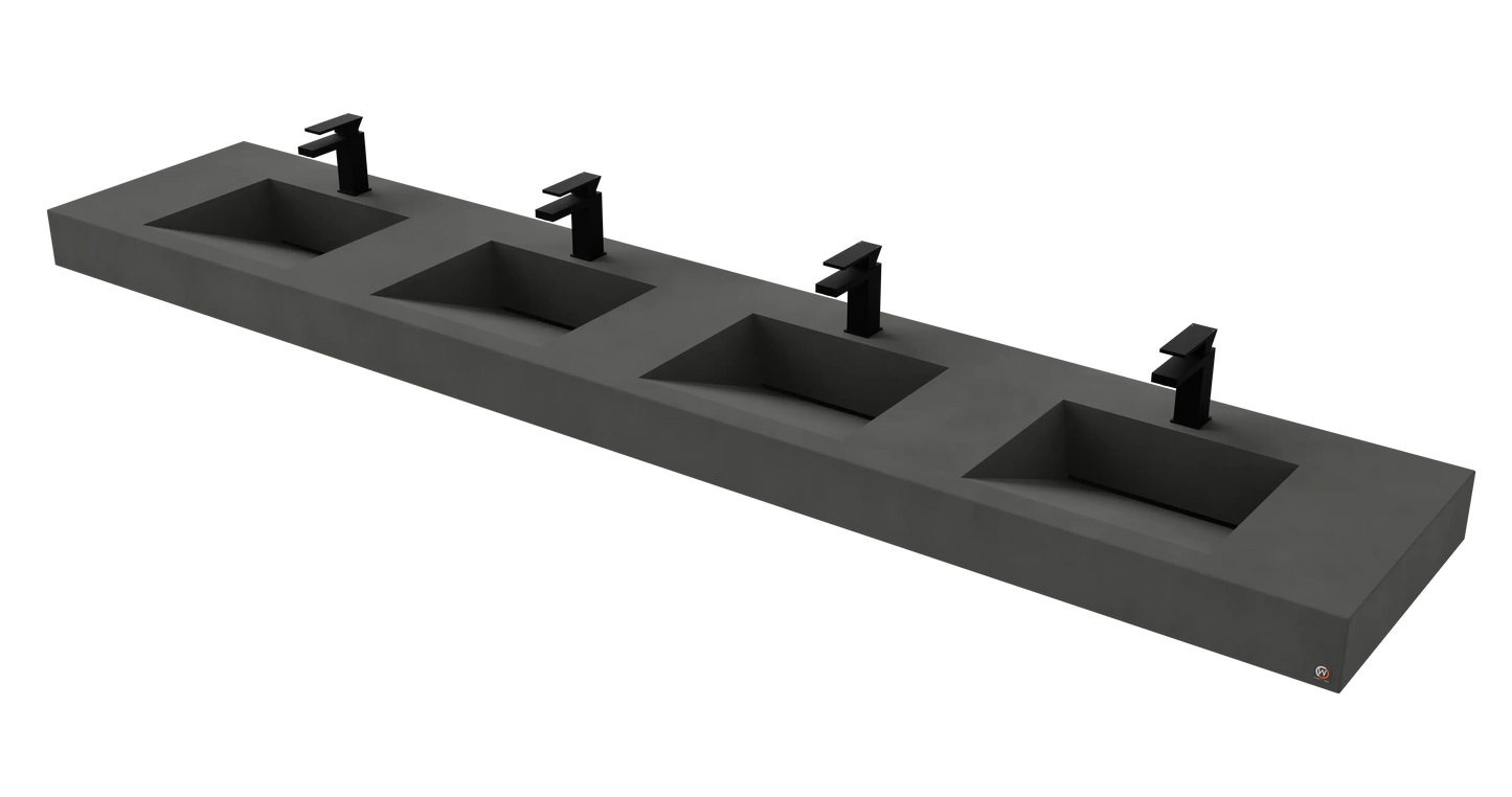 114" Wall Hung Concrete Four Station Ramp Sinks CustomCreteWerks