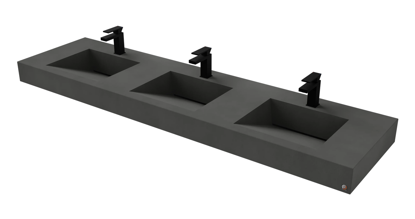 84" Wall Hung With 3 x 17" Concrete Ramp Sinks CustomCreteWerks
