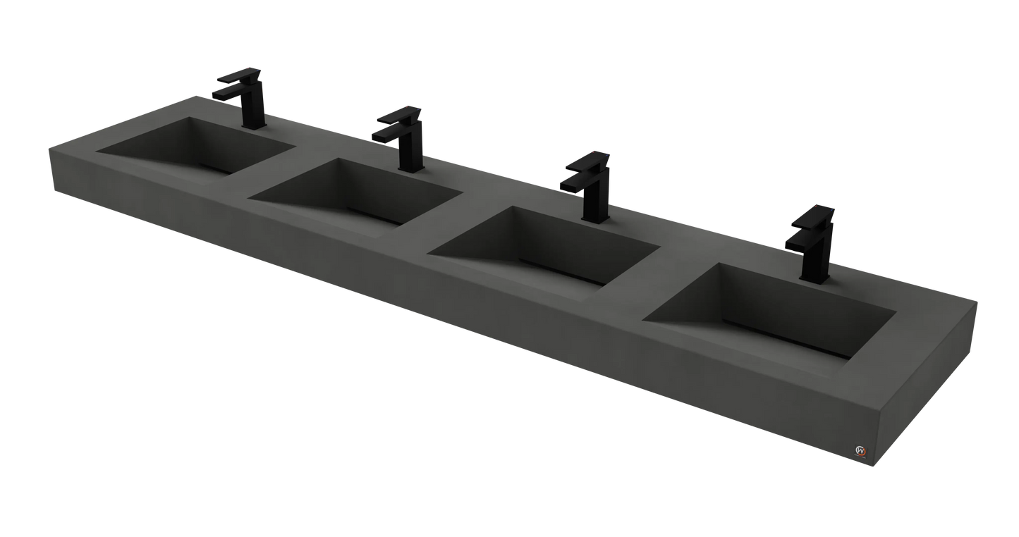 96" Wall Hung With 4 x 17" Concrete Ramp Sinks CustomCreteWerks