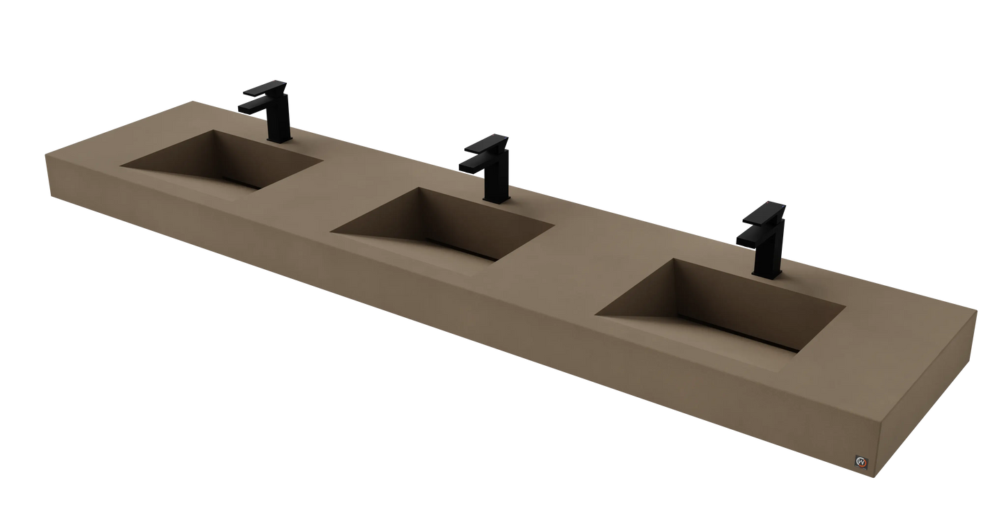 96" Wall Hung With 3 x 17" Concrete Ramp Sinks CustomCreteWerks
