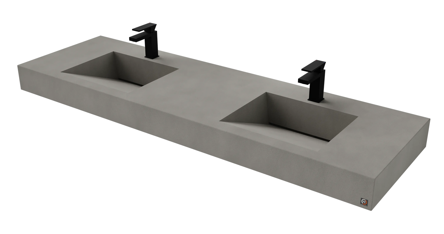 72" Wall Hung With 2 x 17" Concrete Ramp Sinks CustomCreteWerks