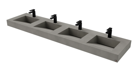 96" Wall Hung With 4 x 17" Concrete Ramp Sinks CustomCreteWerks
