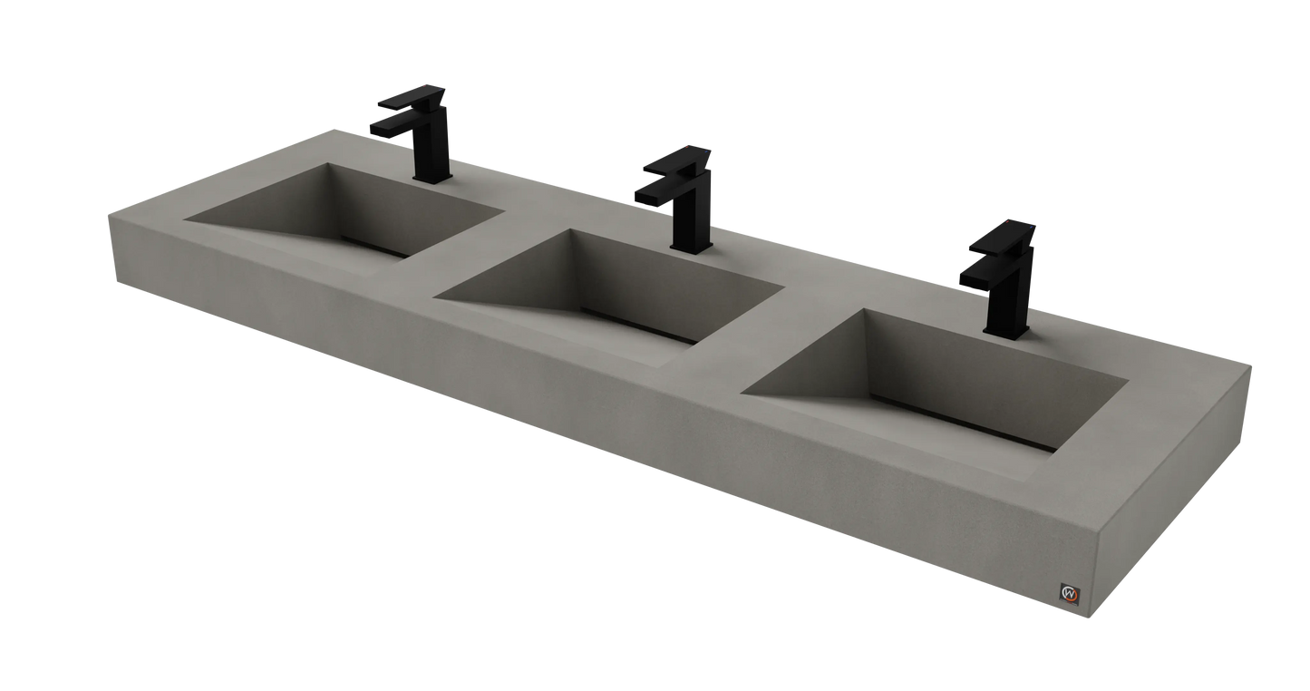 72" Wall Hung With 3 x 17" Concrete Ramp Sinks CustomCreteWerks