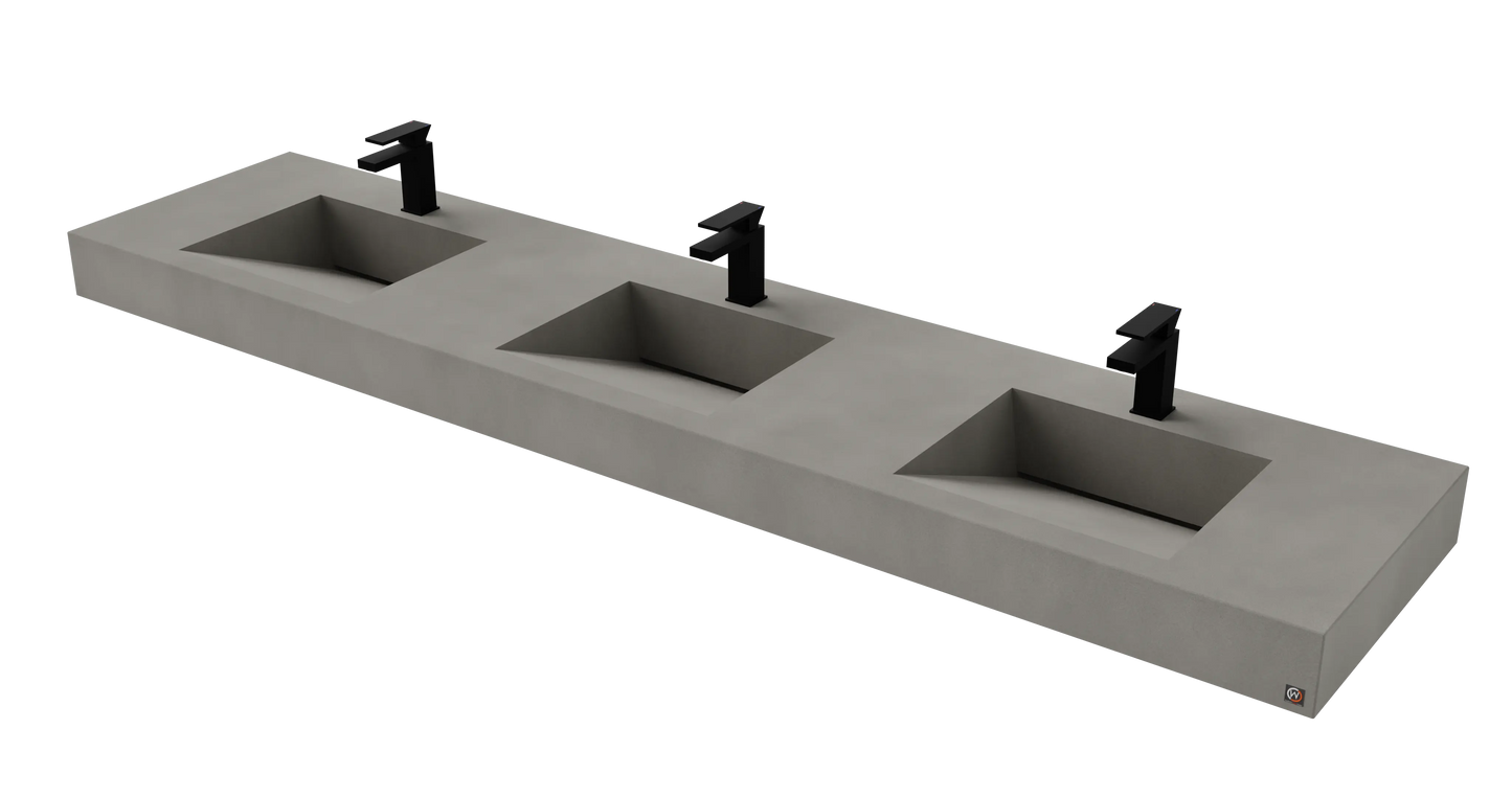 96" Wall Hung With 3 x 17" Concrete Ramp Sinks CustomCreteWerks