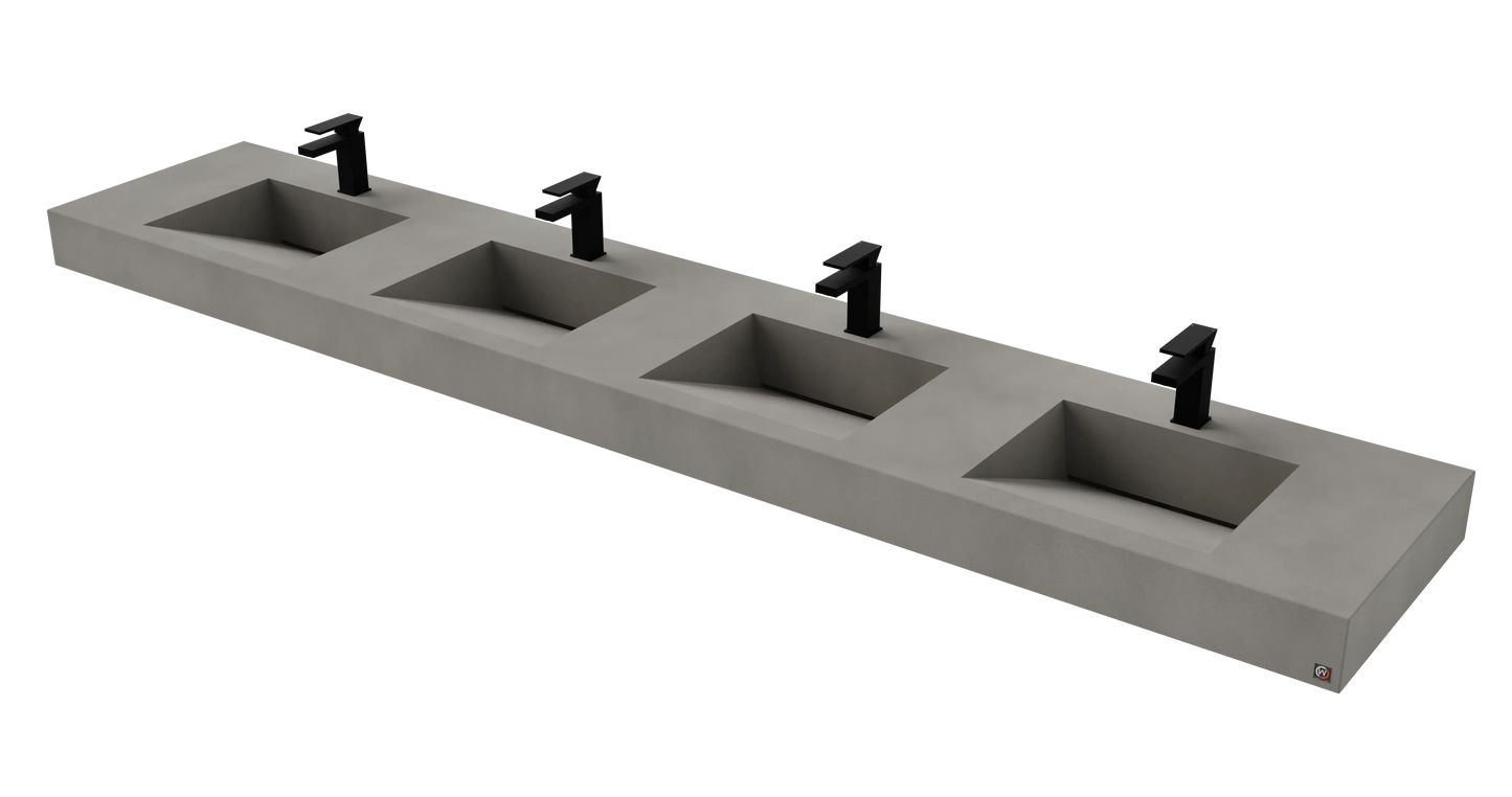 114" Wall Hung Concrete Four Station Ramp Sinks CustomCreteWerks