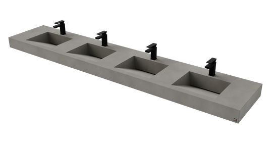 114" Wall Hung Concrete Four Station Ramp Sinks CustomCreteWerks