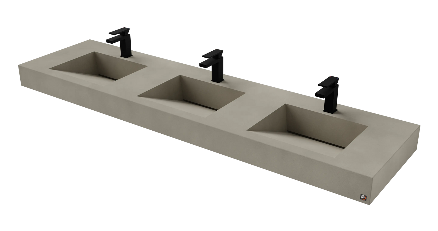 84" Wall Hung With 3 x 17" Concrete Ramp Sinks CustomCreteWerks
