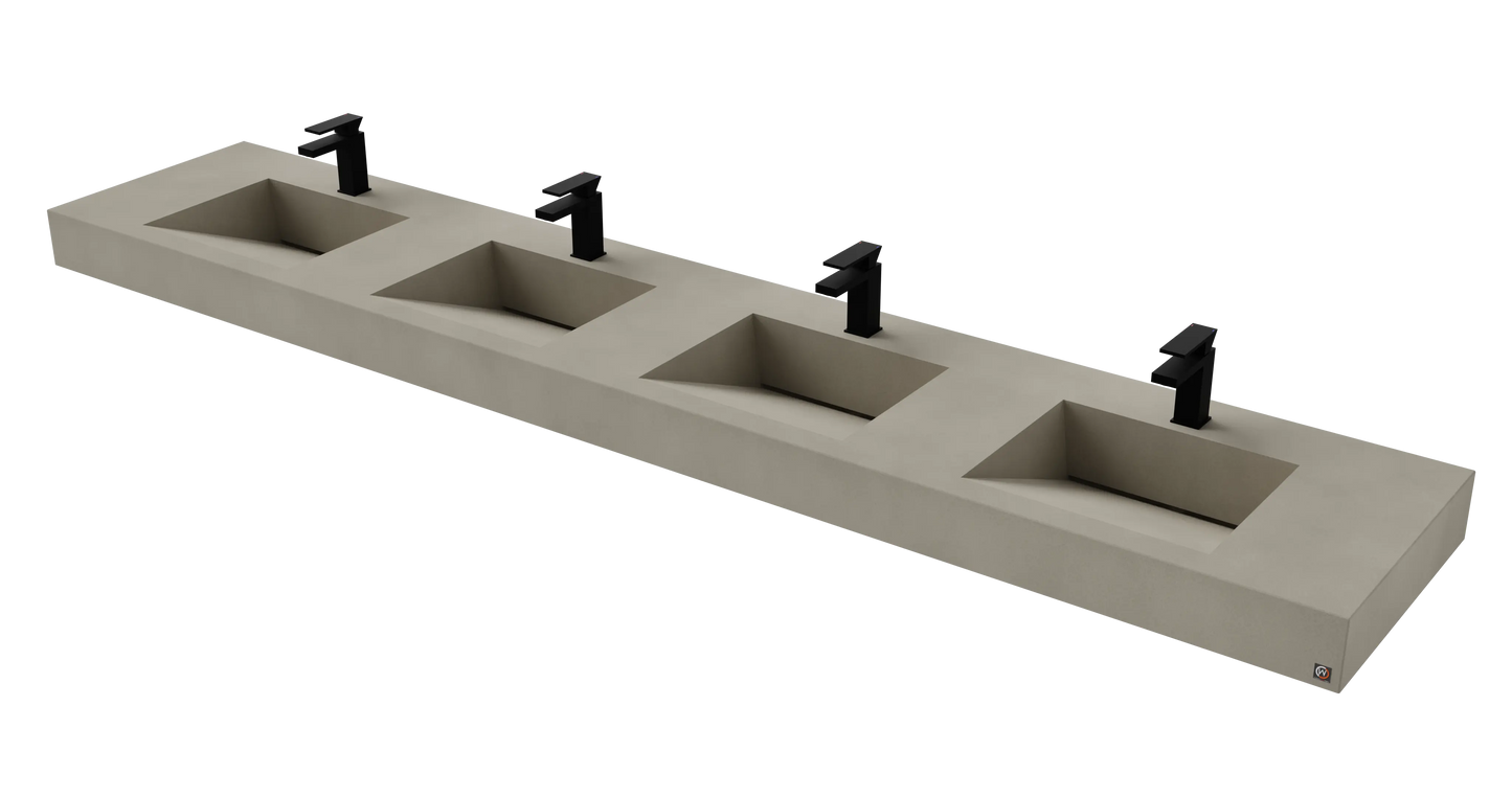 114" Wall Hung Concrete Four Station Ramp Sinks CustomCreteWerks