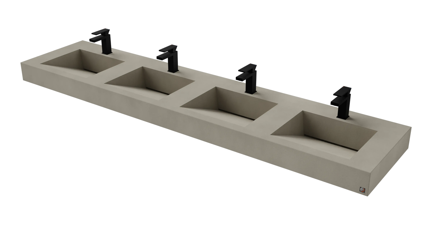 96" Wall Hung With 4 x 17" Concrete Ramp Sinks CustomCreteWerks