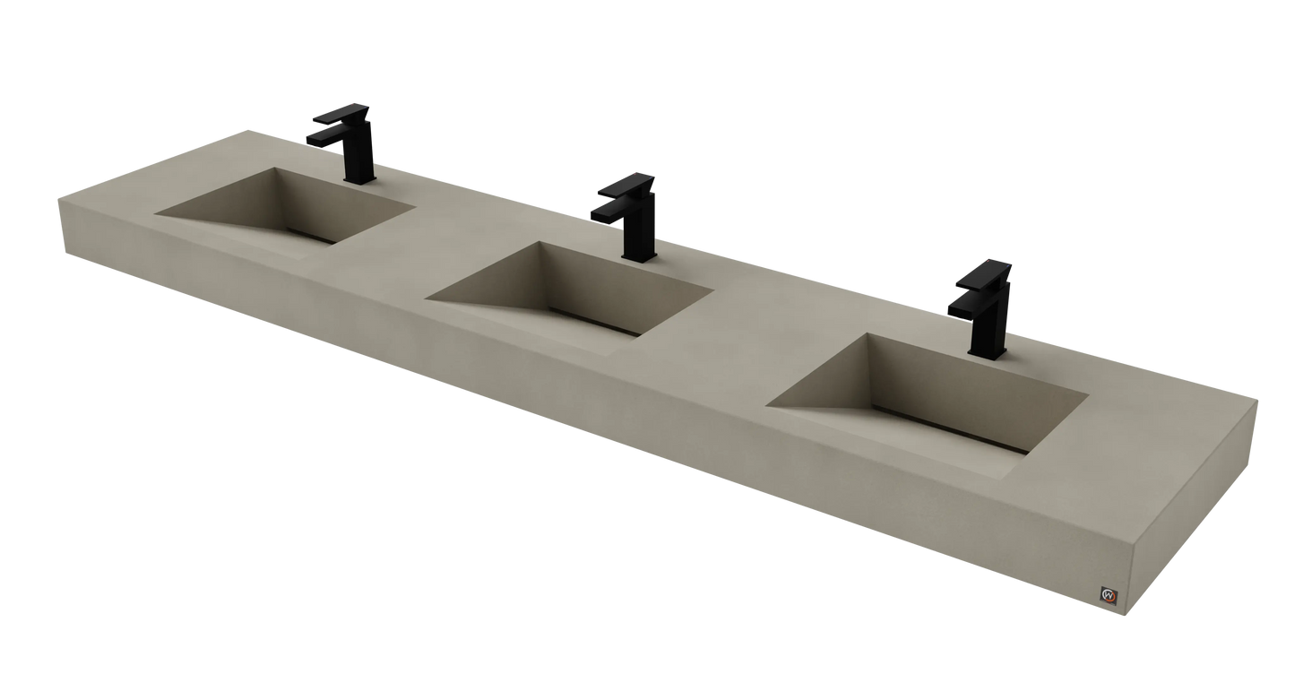 96" Wall Hung With 3 x 17" Concrete Ramp Sinks CustomCreteWerks