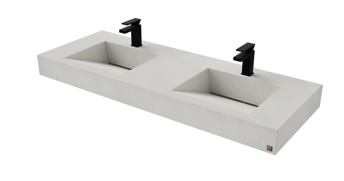 60" Wall Hung With 2 x 17" Concrete Ramp Sinks CustomCreteWerks
