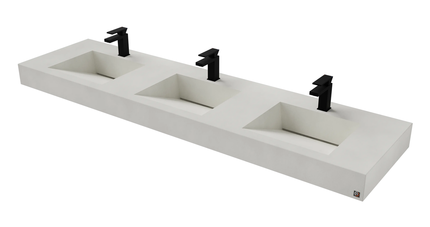 84" Wall Hung With 3 x 17" Concrete Ramp Sinks CustomCreteWerks