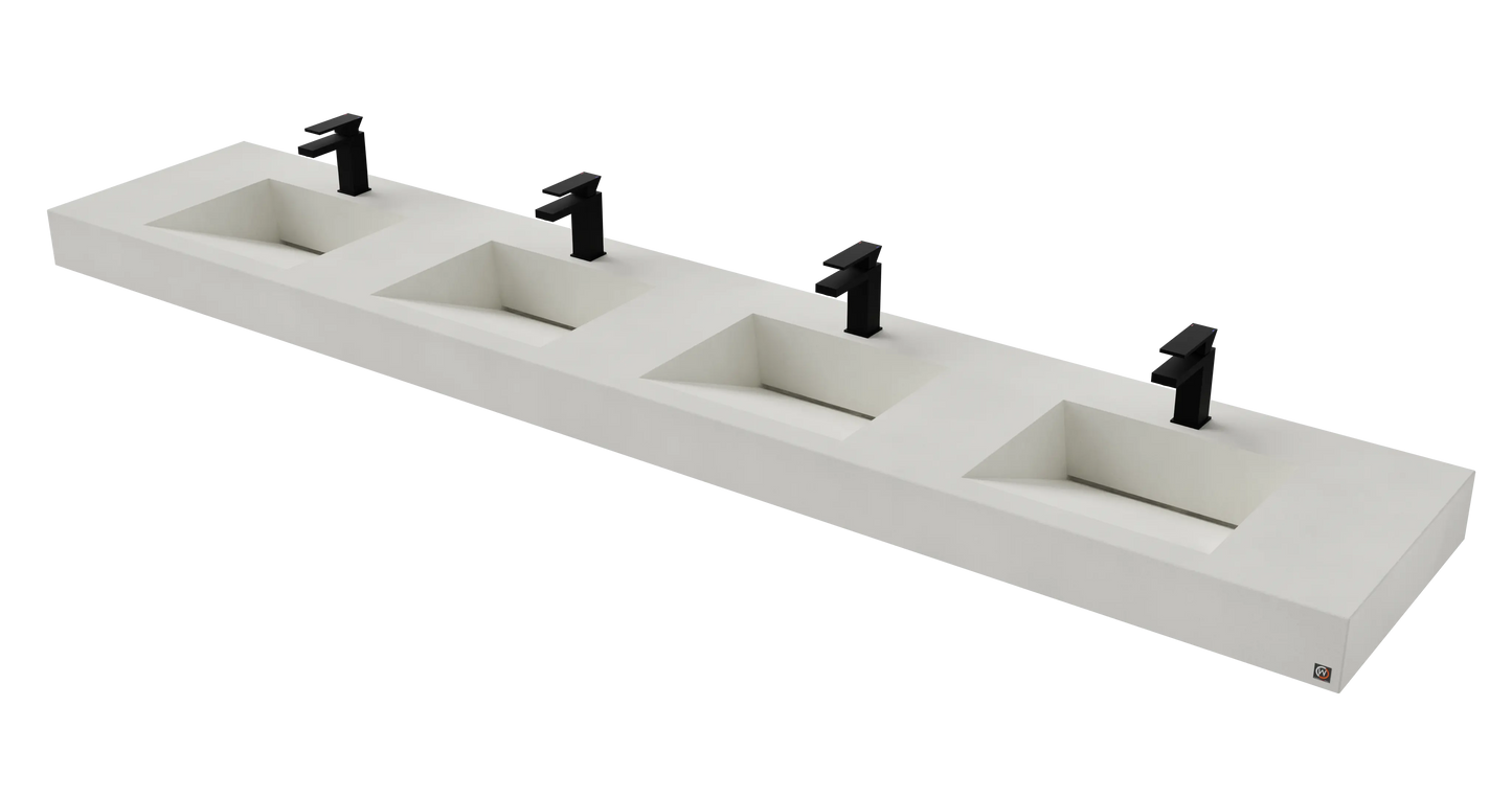 114" Wall Hung Concrete Four Station Ramp Sinks CustomCreteWerks
