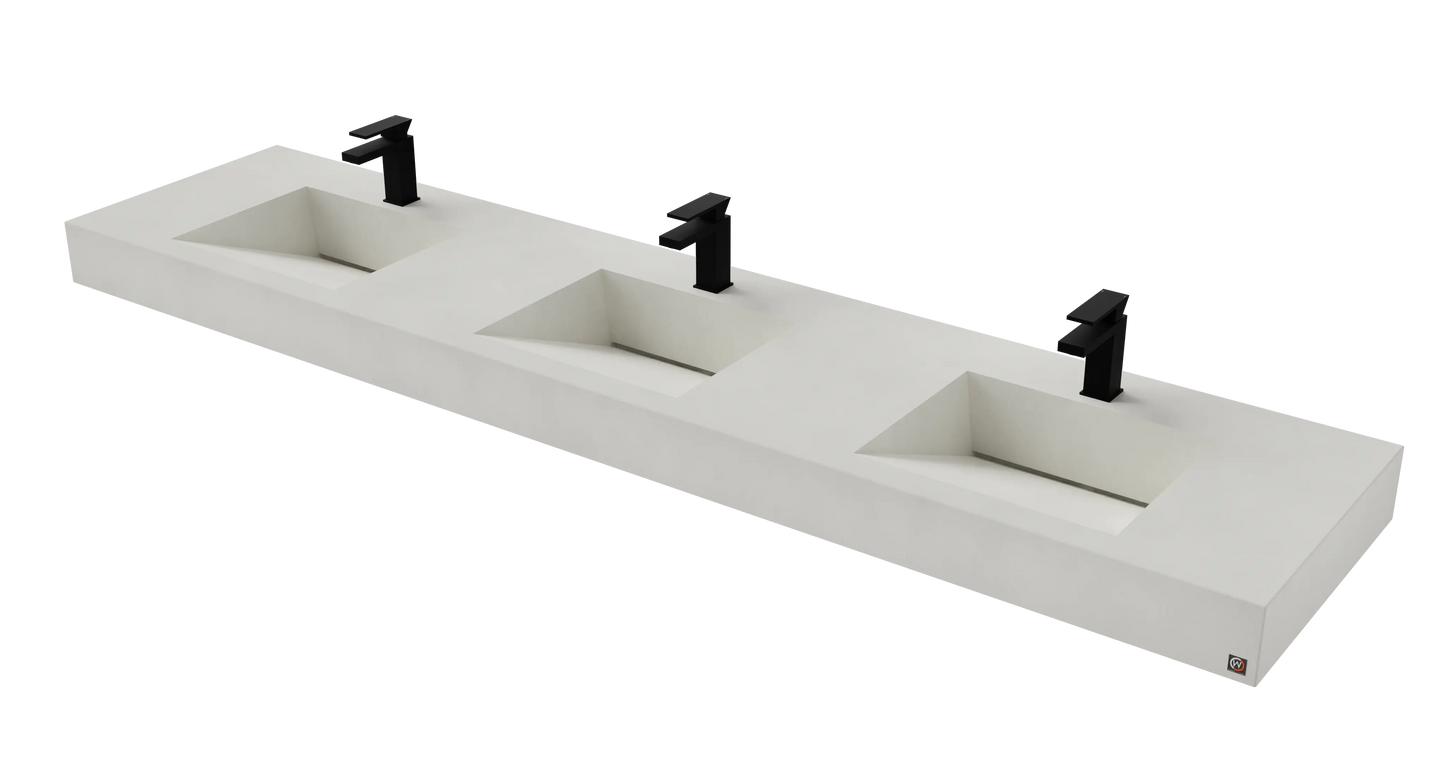 96" Wall Hung With 3 x 17" Concrete Ramp Sinks CustomCreteWerks