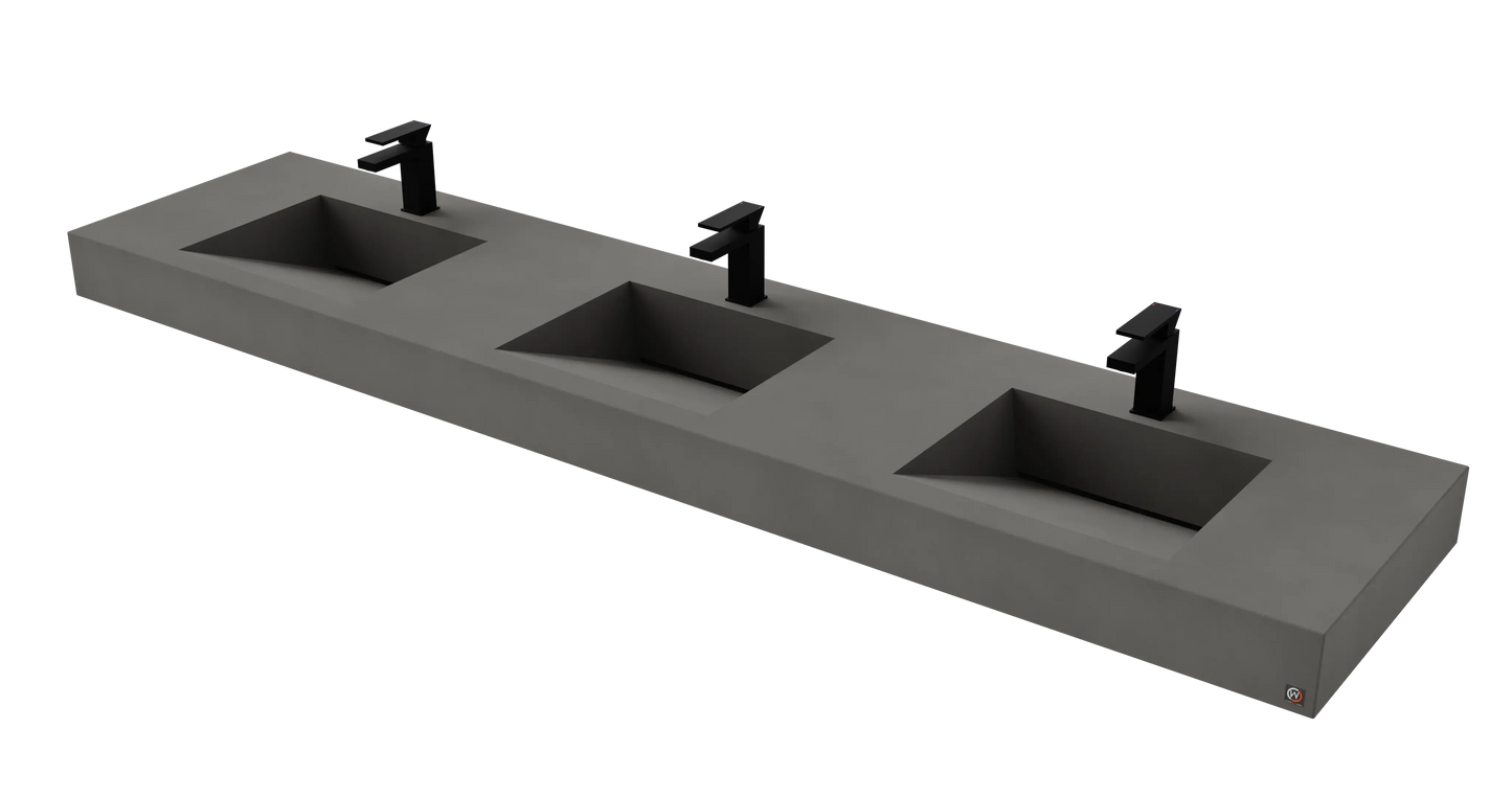 96" Wall Hung With 3 x 17" Concrete Ramp Sinks CustomCreteWerks