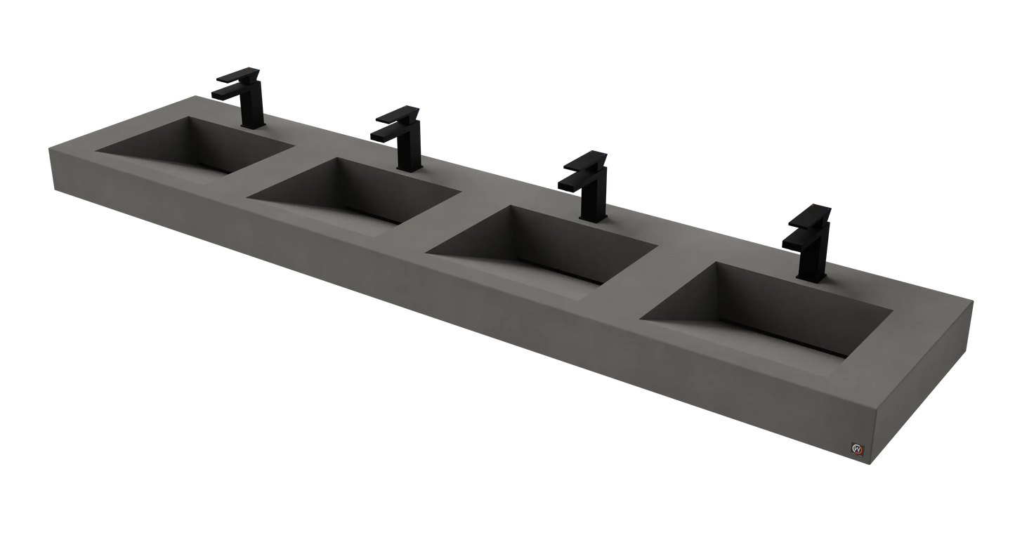 96" Wall Hung With 4 x 17" Concrete Ramp Sinks CustomCreteWerks