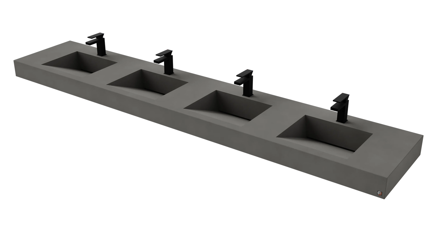 114" Wall Hung Concrete Four Station Ramp Sinks CustomCreteWerks