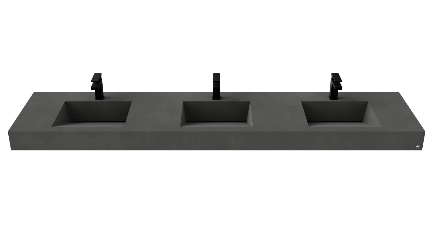 96" Wall Hung With 3 x 17" Concrete Ramp Sinks CustomCreteWerks