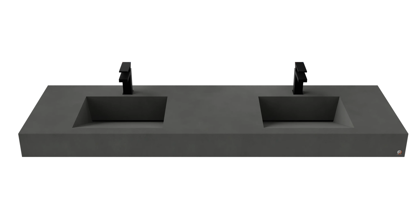 72" Wall Hung With 2 x 17" Concrete Ramp Sinks CustomCreteWerks