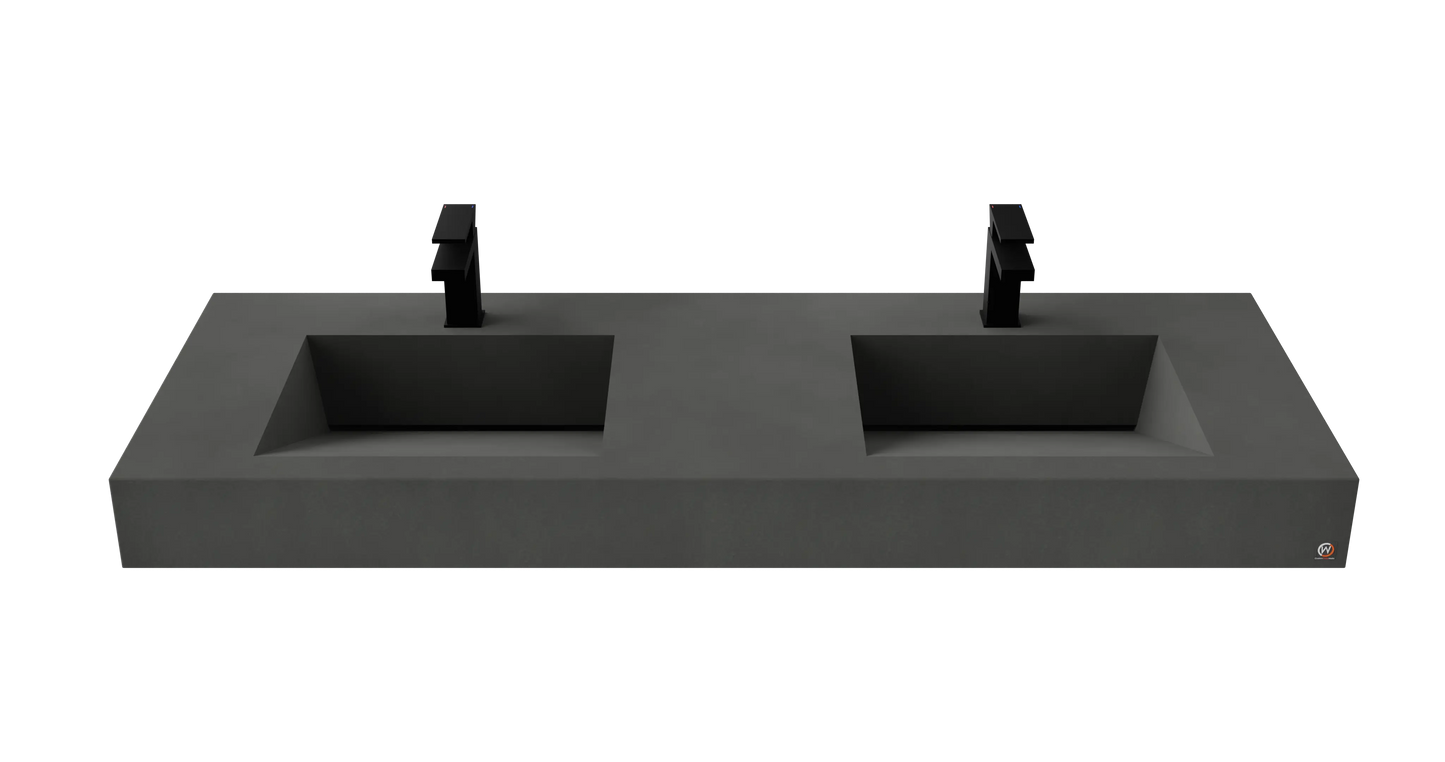 60" Wall Hung With 2 x 17" Concrete Ramp Sinks CustomCreteWerks