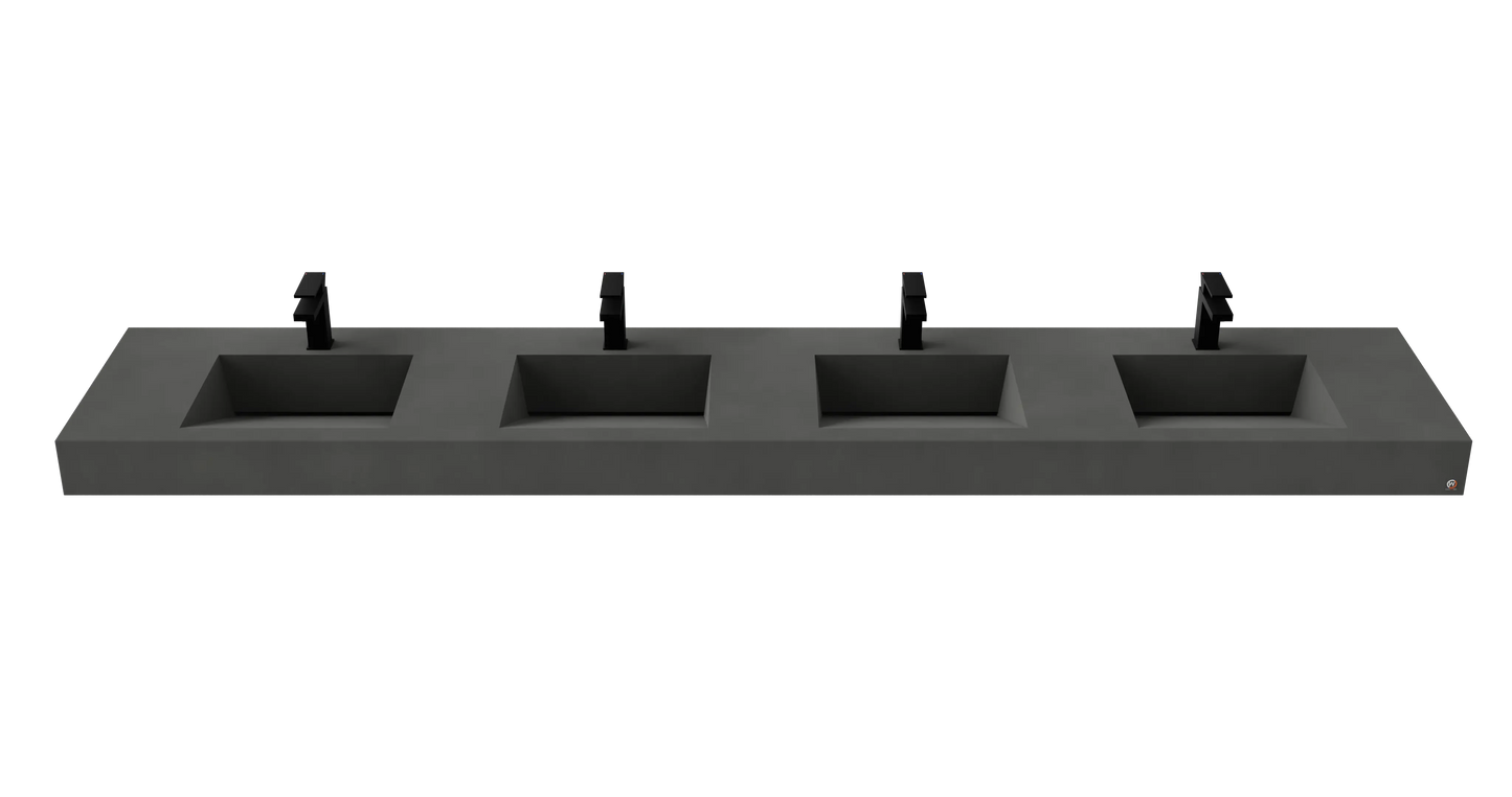 114" Wall Hung Concrete Four Station Ramp Sinks CustomCreteWerks
