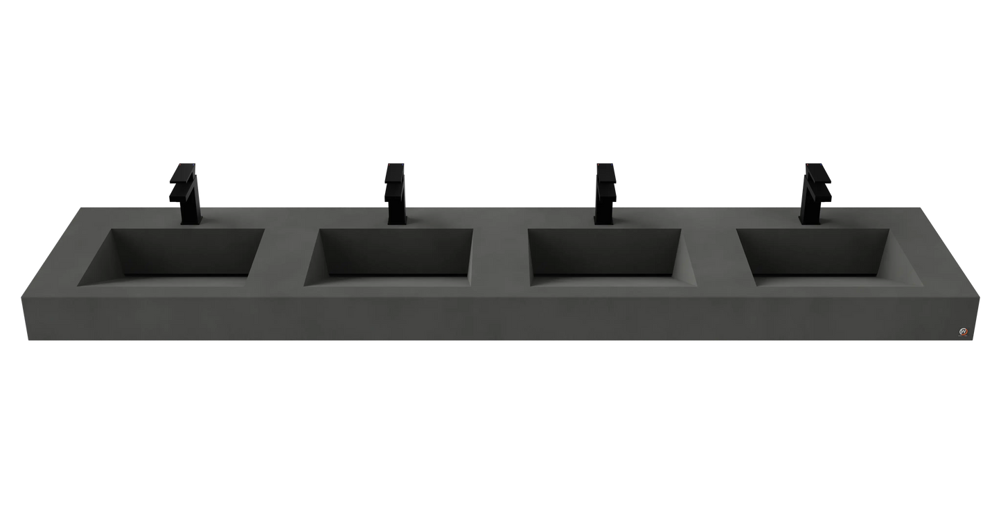 96" Wall Hung With 4 x 17" Concrete Ramp Sinks CustomCreteWerks