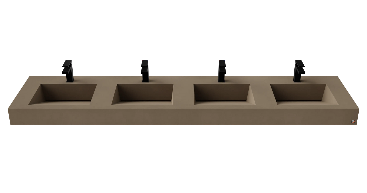 96" Wall Hung With 4 x 17" Concrete Ramp Sinks CustomCreteWerks