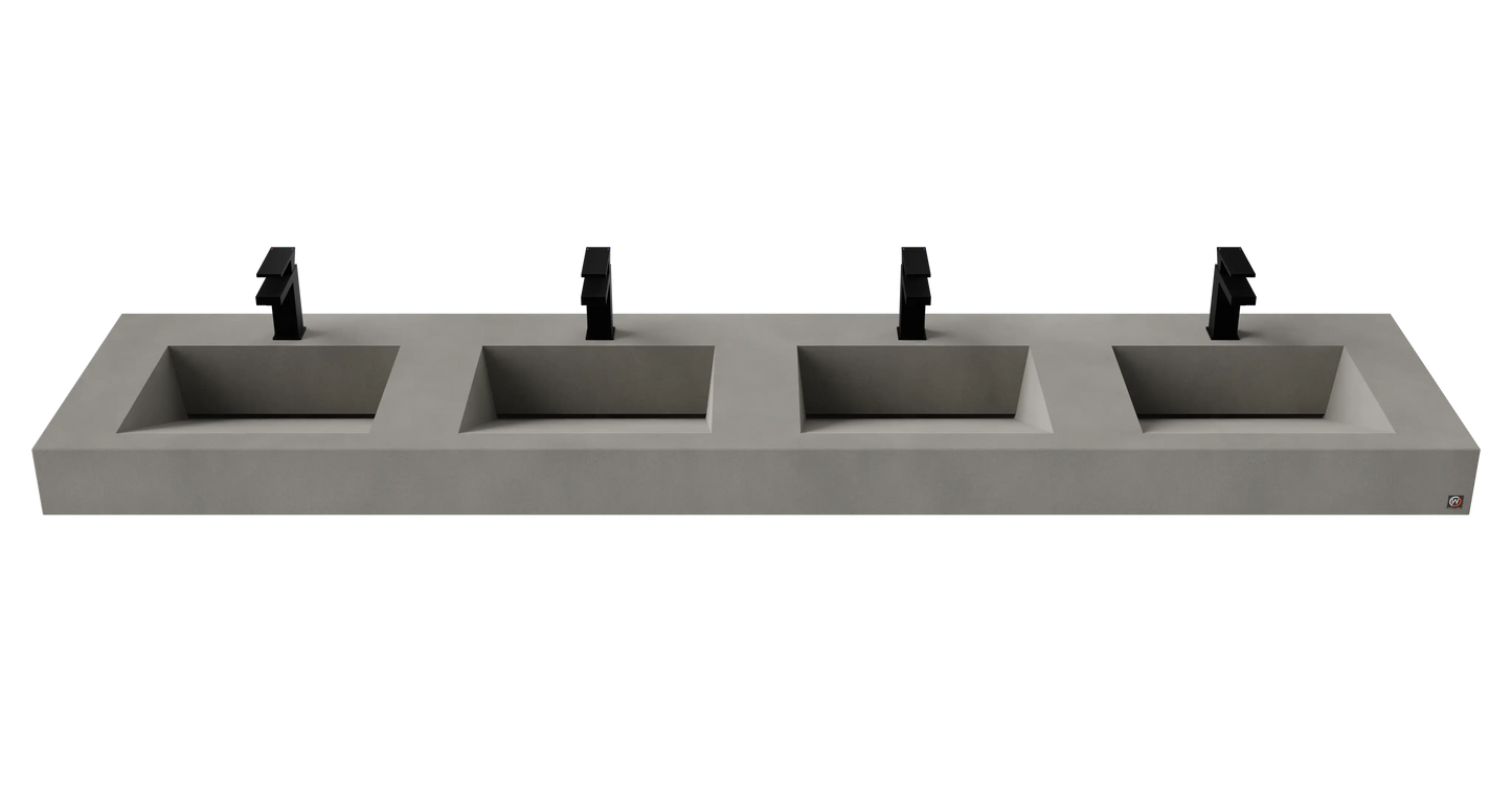 96" Wall Hung With 4 x 17" Concrete Ramp Sinks CustomCreteWerks