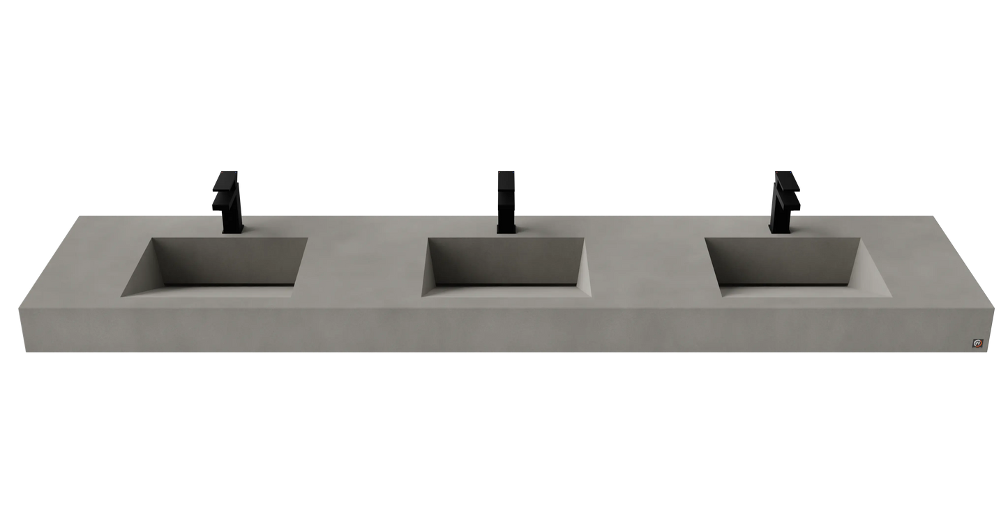 96" Wall Hung With 3 x 17" Concrete Ramp Sinks CustomCreteWerks