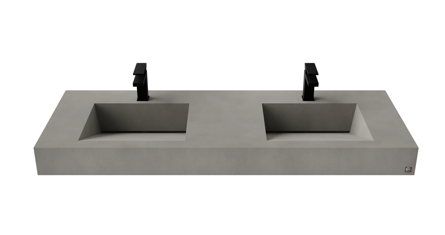 60" Wall Hung With 2 x 17" Concrete Ramp Sinks CustomCreteWerks