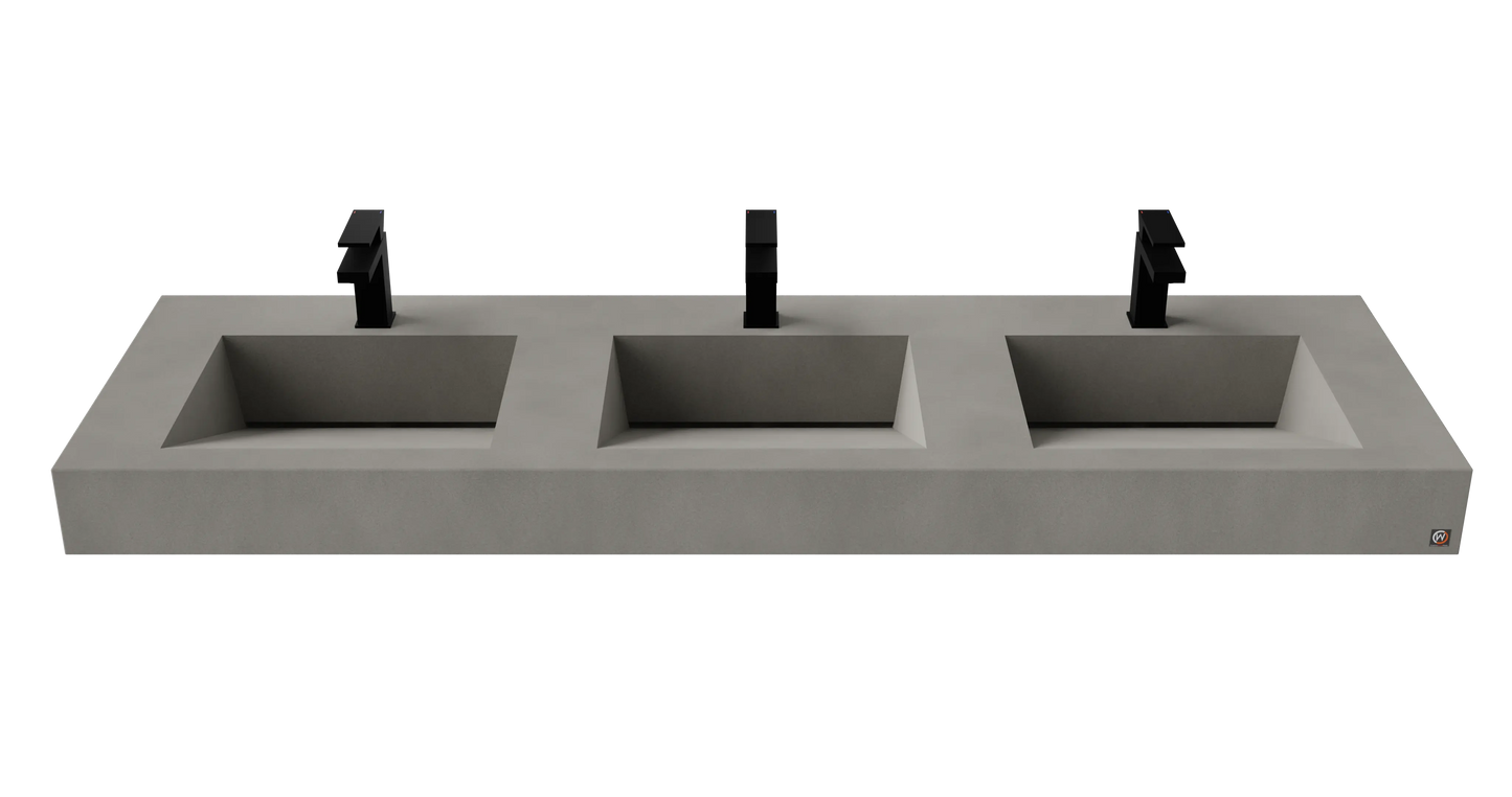72" Wall Hung With 3 x 17" Concrete Ramp Sinks CustomCreteWerks