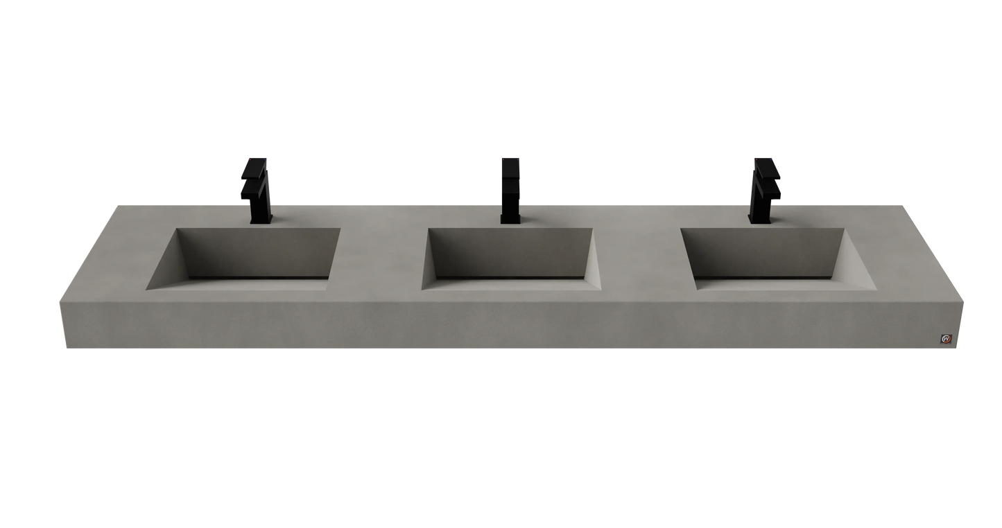84" Wall Hung With 3 x 17" Concrete Ramp Sinks CustomCreteWerks