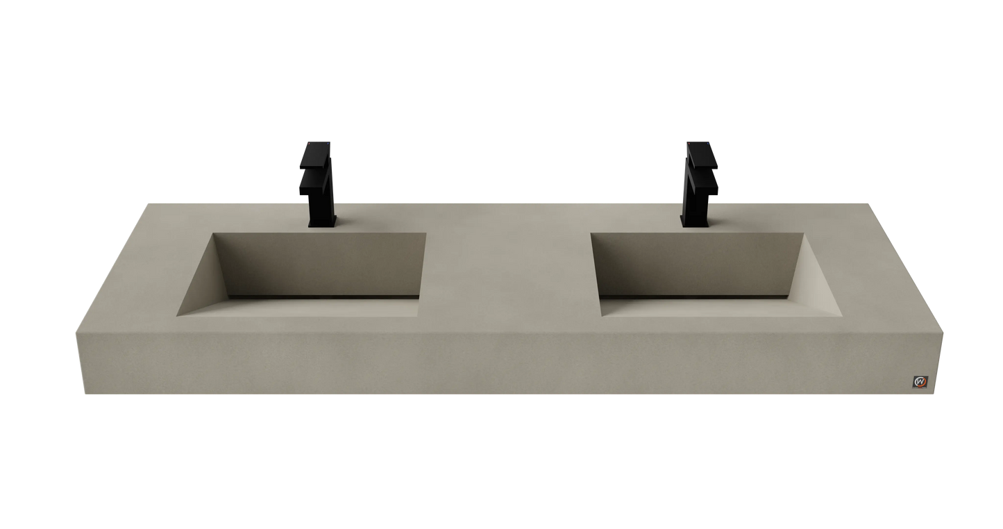 60" Wall Hung With 2 x 17" Concrete Ramp Sinks CustomCreteWerks