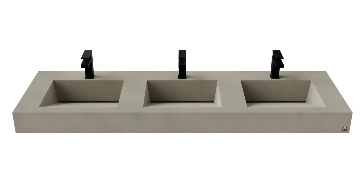 72" Wall Hung With 3 x 17" Concrete Ramp Sinks CustomCreteWerks