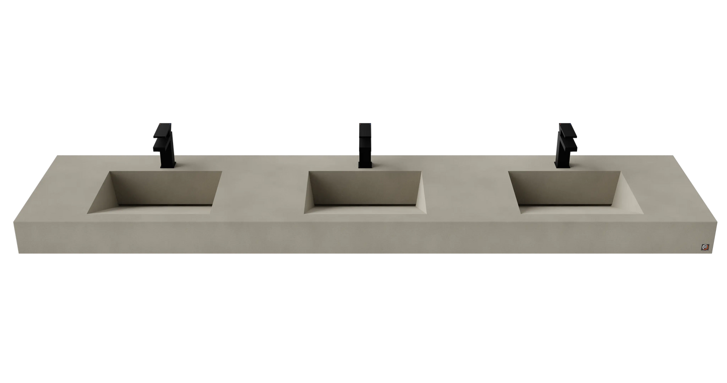 96" Wall Hung With 3 x 17" Concrete Ramp Sinks CustomCreteWerks