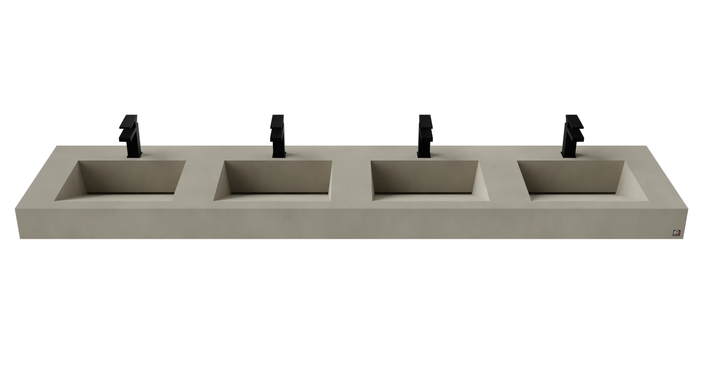 96" Wall Hung With 4 x 17" Concrete Ramp Sinks CustomCreteWerks