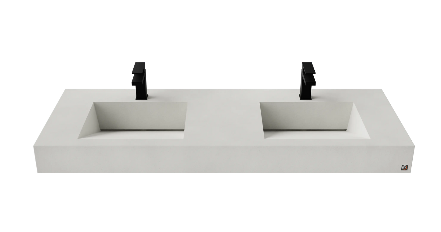 60" Wall Hung With 2 x 17" Concrete Ramp Sinks CustomCreteWerks