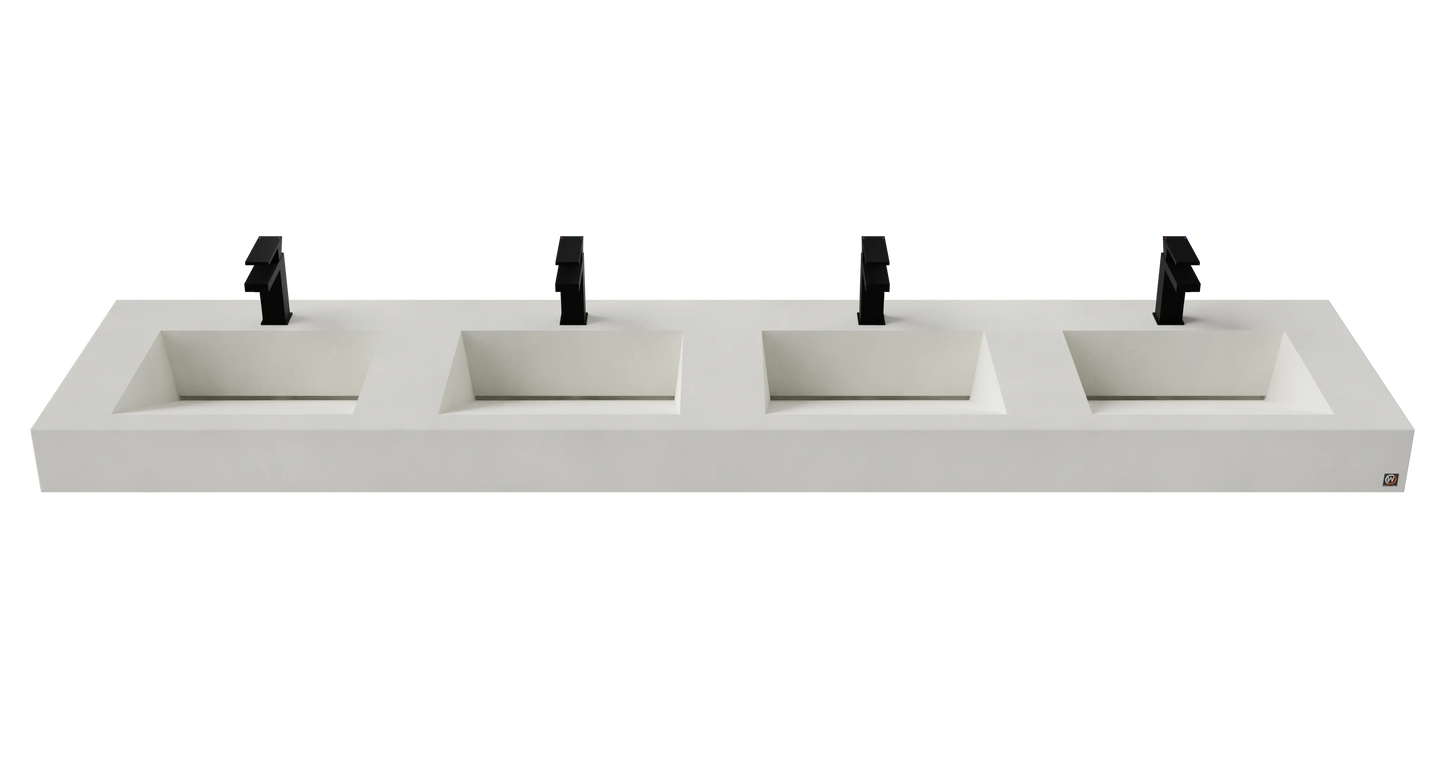 96" Wall Hung With 4 x 17" Concrete Ramp Sinks CustomCreteWerks