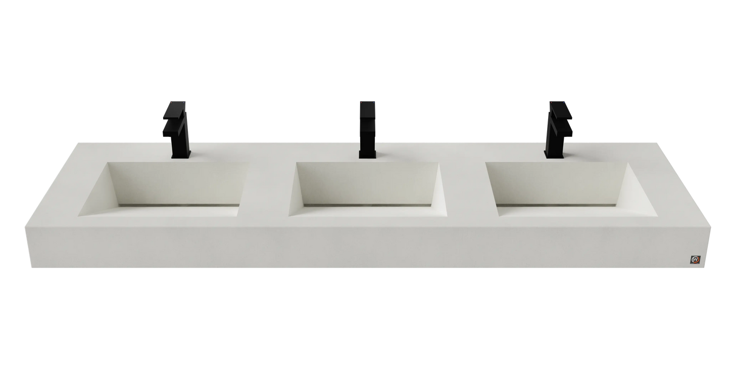 72" Wall Hung With 3 x 17" Concrete Ramp Sinks CustomCreteWerks