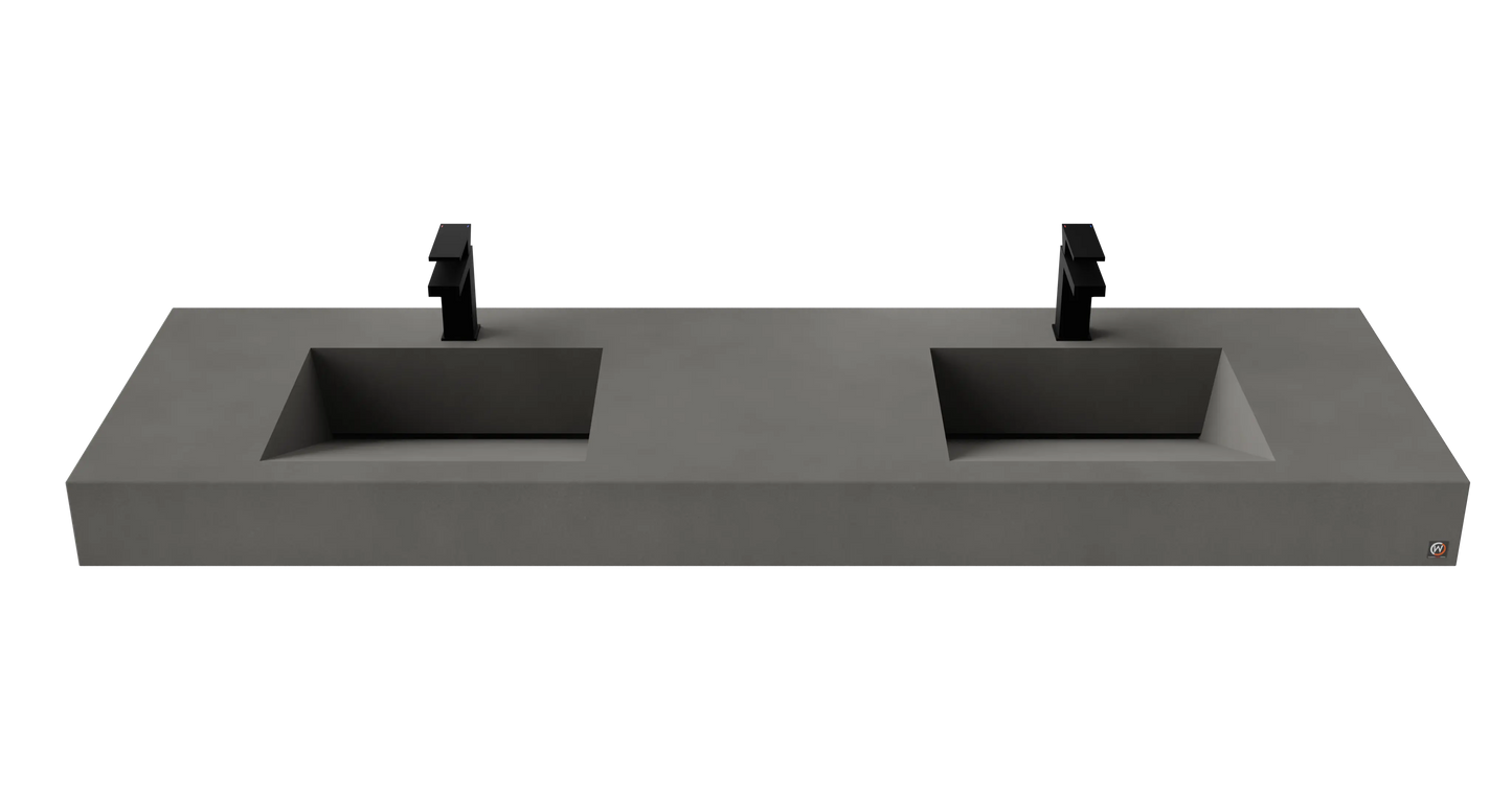 72" Wall Hung With 2 x 17" Concrete Ramp Sinks CustomCreteWerks