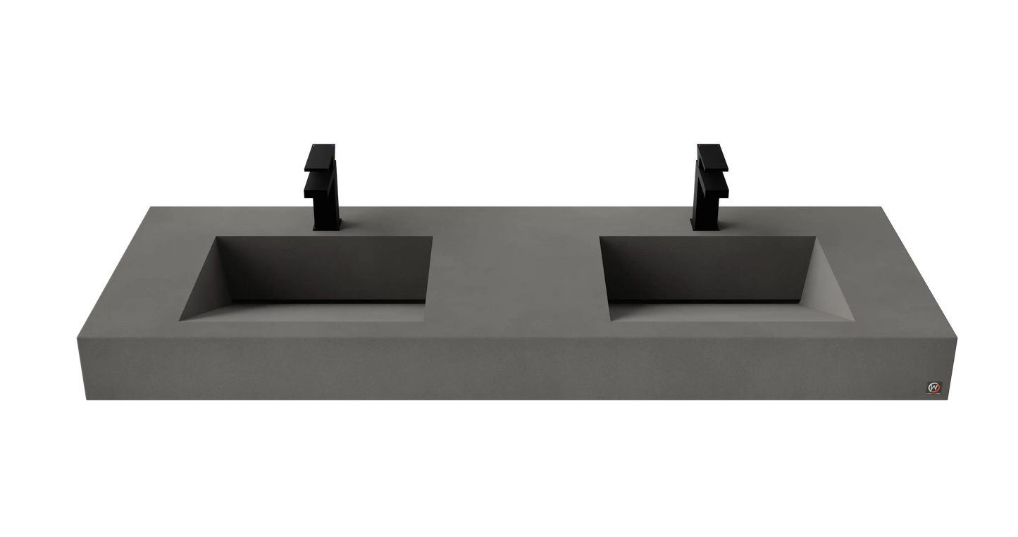 60" Wall Hung With 2 x 17" Concrete Ramp Sinks CustomCreteWerks