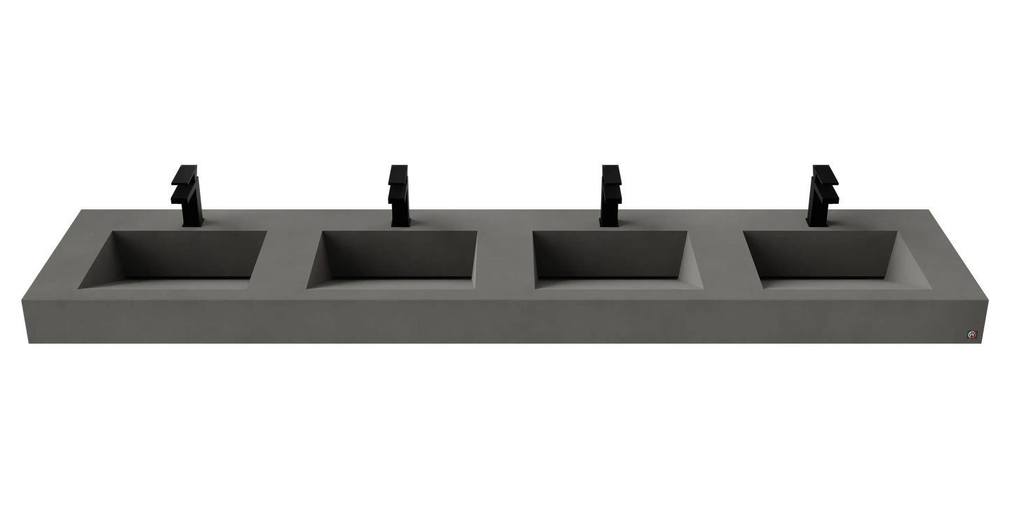 96" Wall Hung With 4 x 17" Concrete Ramp Sinks CustomCreteWerks