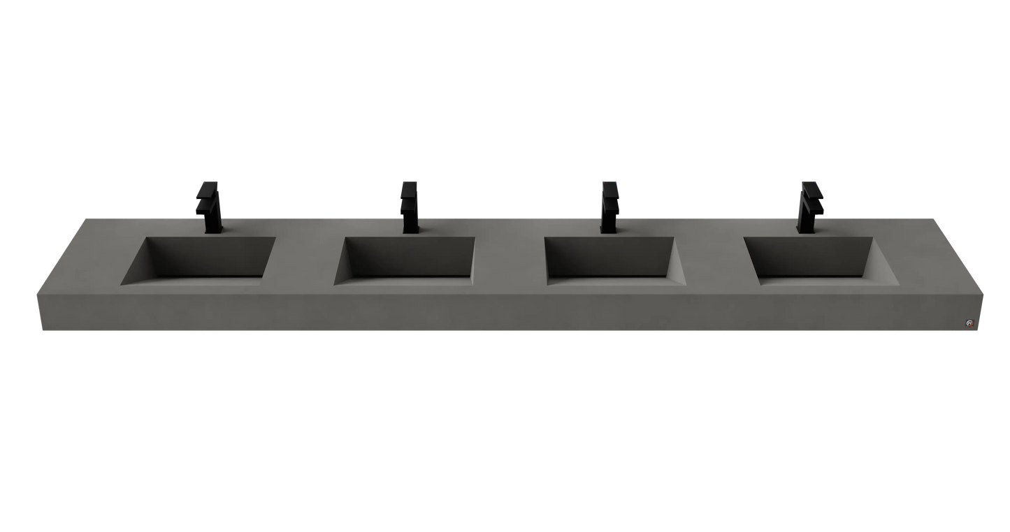114" Wall Hung Concrete Four Station Ramp Sinks CustomCreteWerks