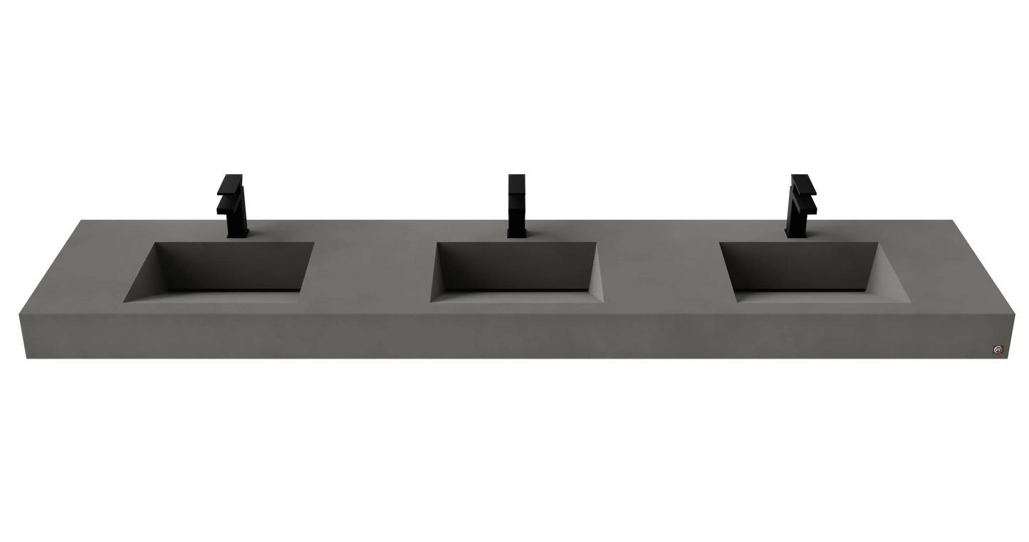 96" Wall Hung With 3 x 17" Concrete Ramp Sinks CustomCreteWerks