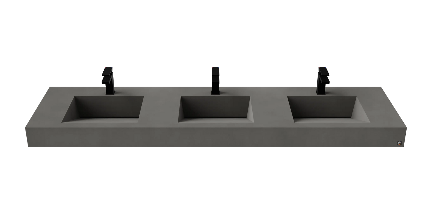 84" Wall Hung With 3 x 17" Concrete Ramp Sinks CustomCreteWerks