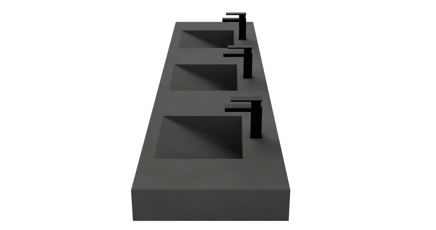 96" Wall Hung With 3 x 17" Concrete Ramp Sinks CustomCreteWerks