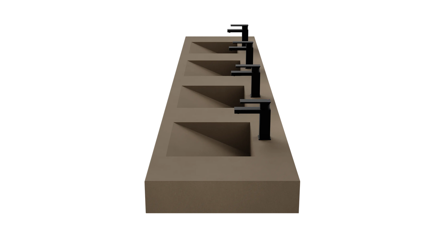 114" Wall Hung Concrete Four Station Ramp Sinks CustomCreteWerks