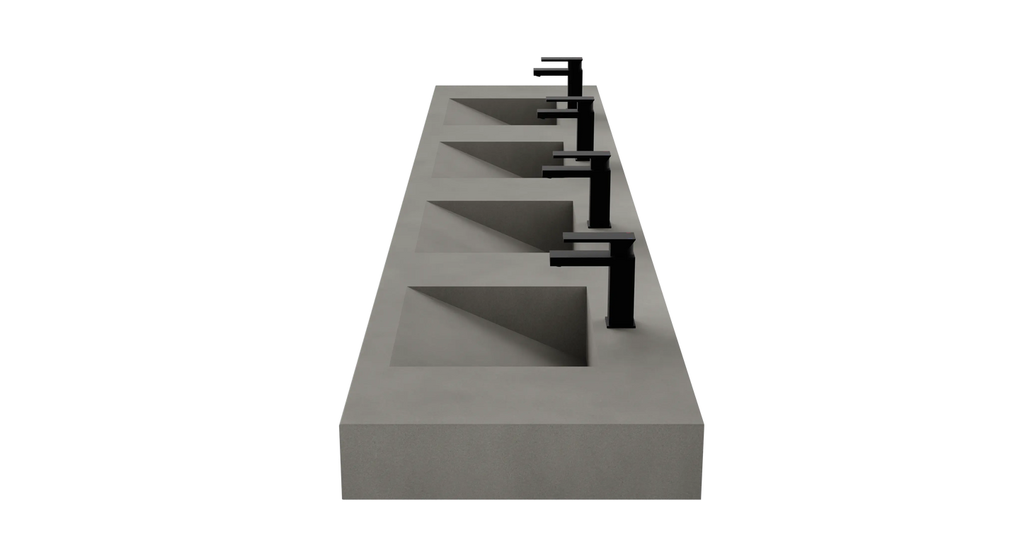 114" Wall Hung Concrete Four Station Ramp Sinks CustomCreteWerks