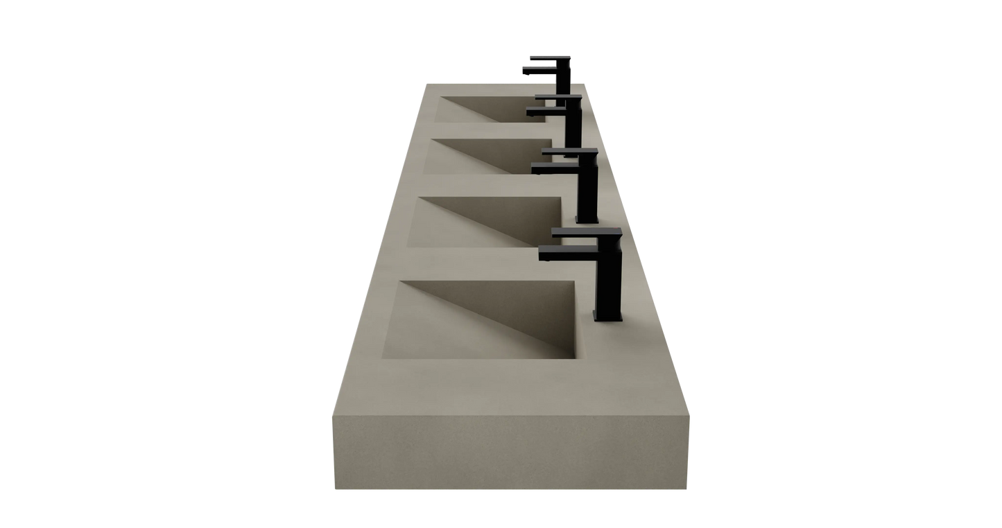 114" Wall Hung Concrete Four Station Ramp Sinks CustomCreteWerks
